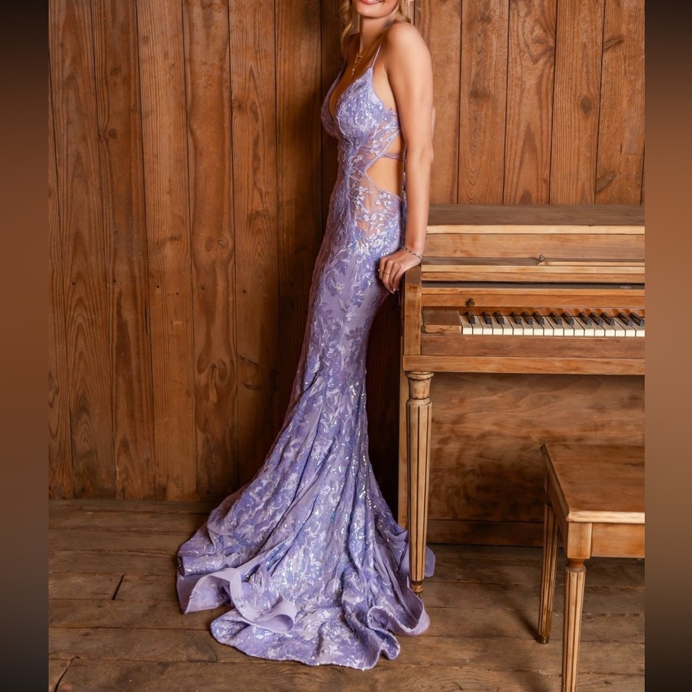 Ellie Wilde EW35011 Lavender Purple Sequin Mermaid Prom Dress sz 0/2 - Picture 2 of 12
